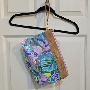 Floral Print Clutch with Cork Accent
